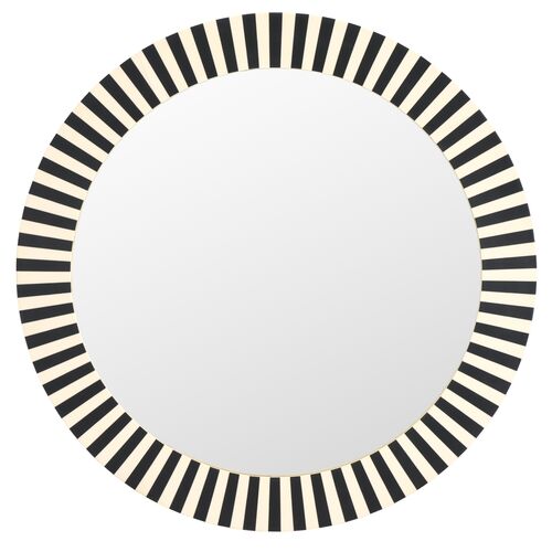 Ceydor 29" Round Stripe Wall Mirror, Black/Ivory