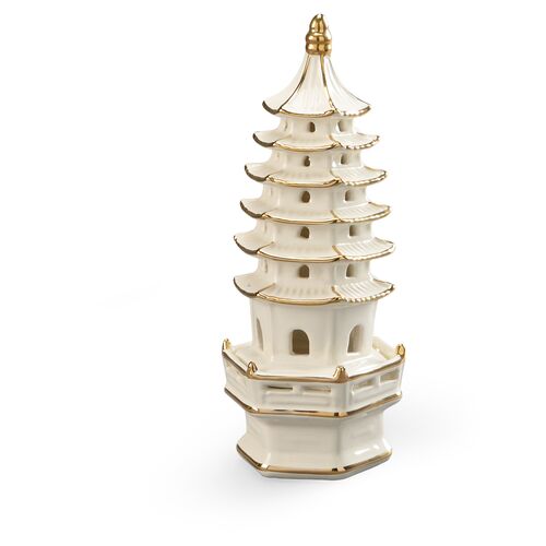11" Pagoda Figurine, Cream/Gold~P77354051