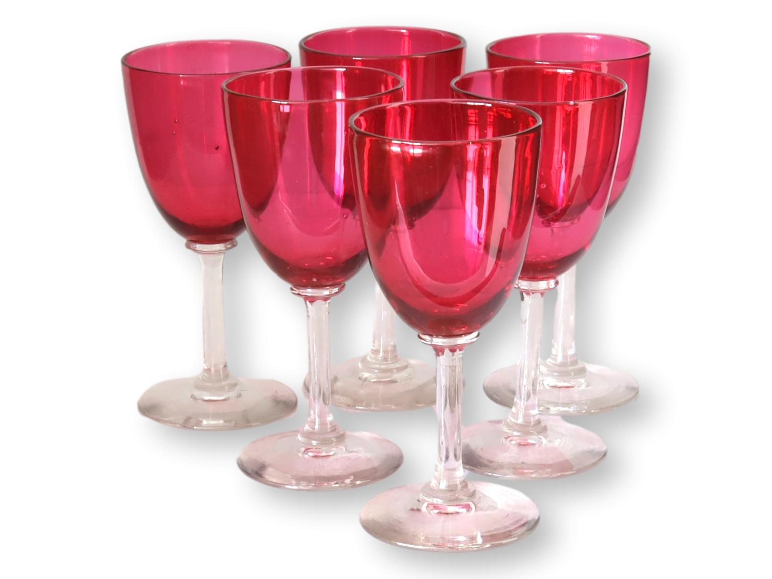 Antique Handblown Cranberry Stems, S/6~P77688452