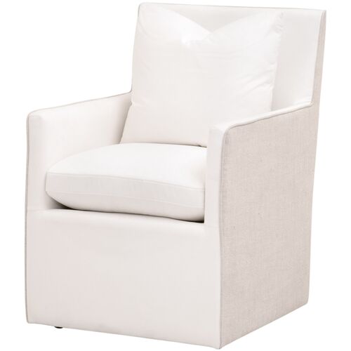 Juliana 2-Tone Armchair with Casters, Pearl/Bisque Linen Performance