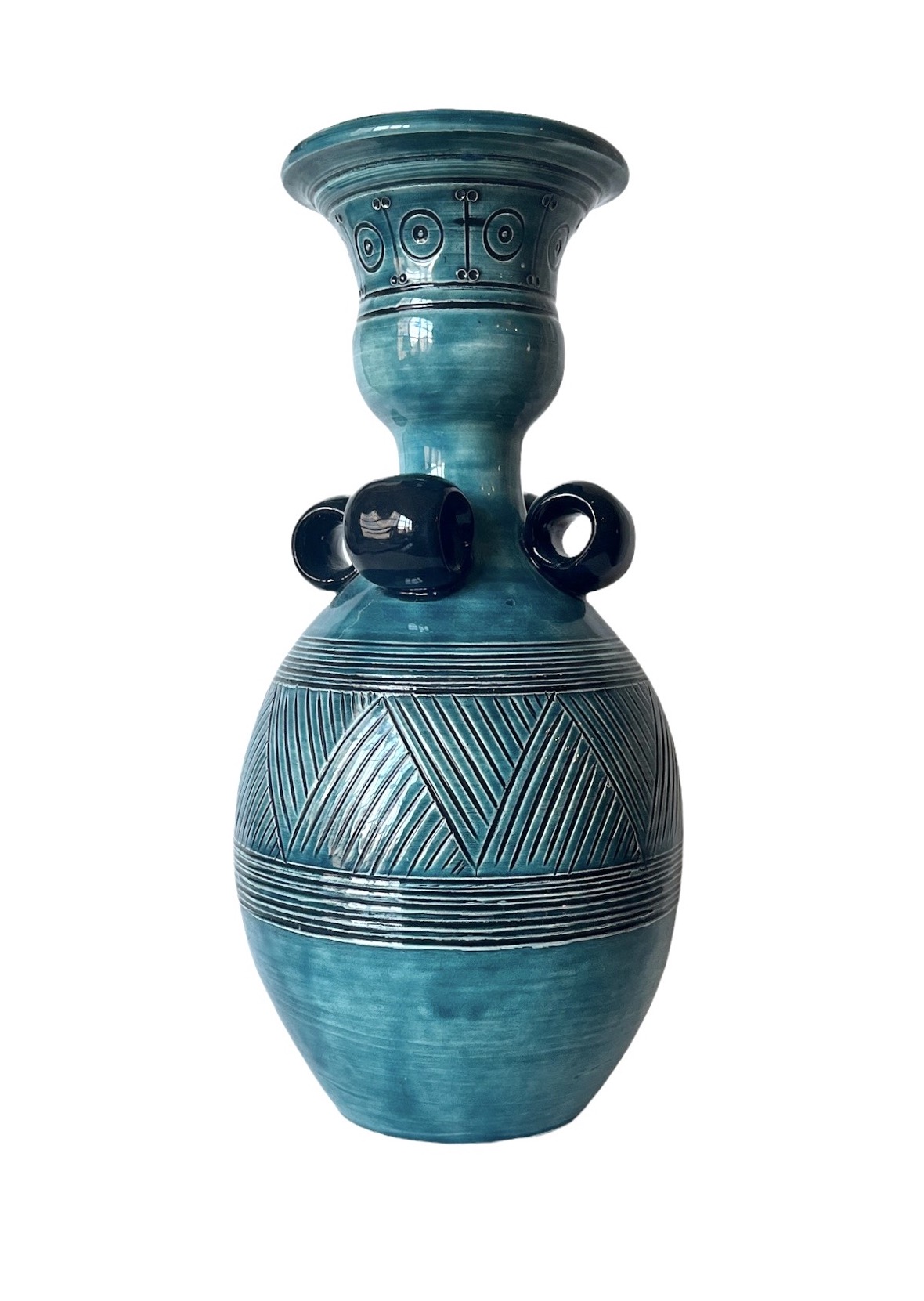 1970s Blue Glazed Ceramic Detailed Vase~P77657657
