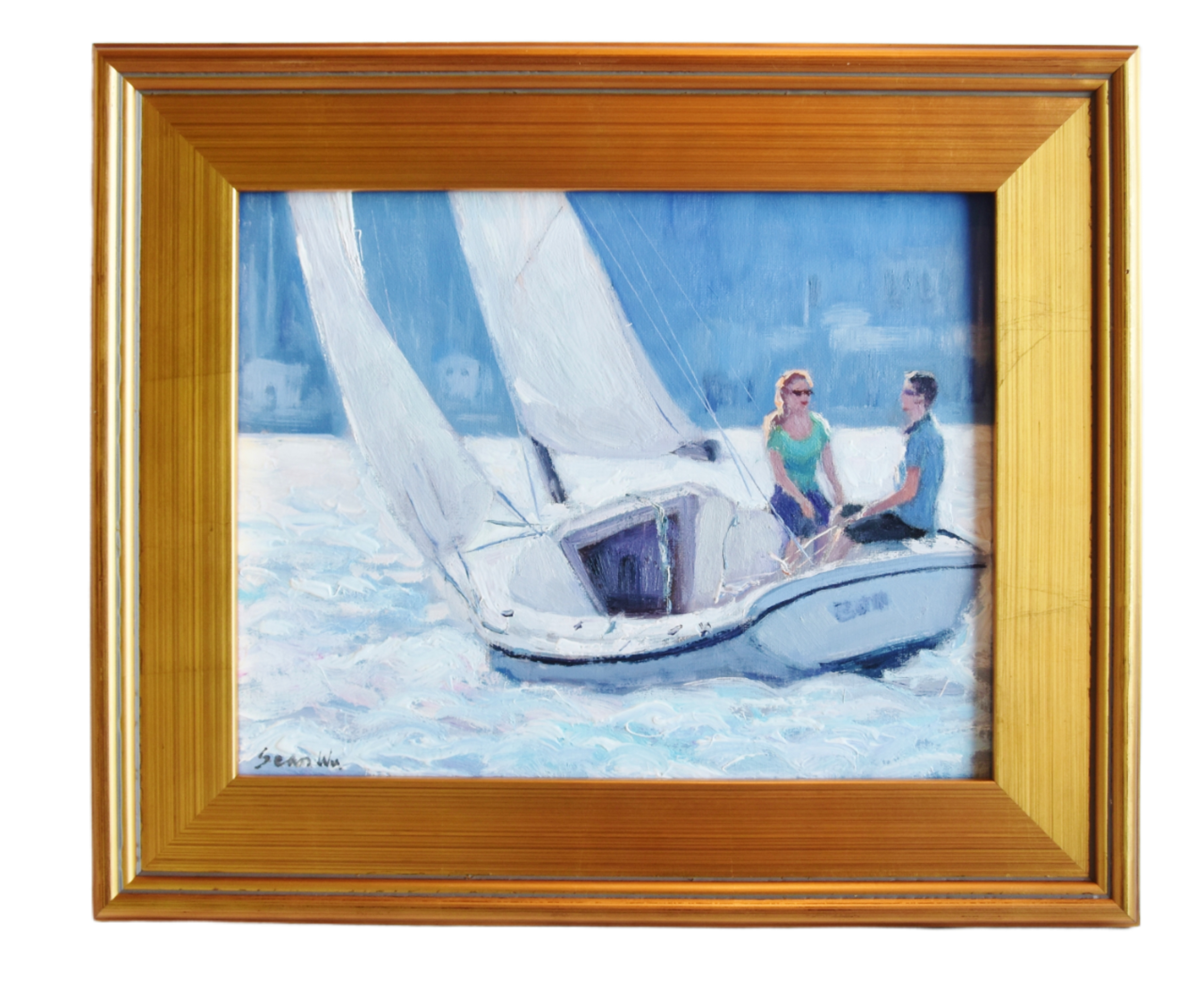 Nautical Coastal Sailing Oil Painting~P77662306