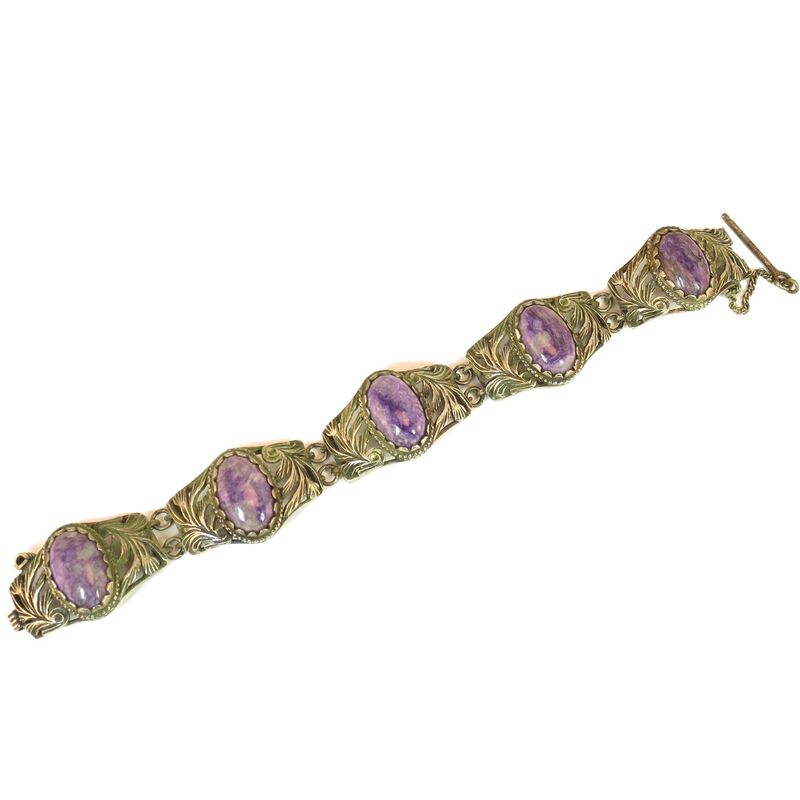 1940s Chinese Charoite & Silver Bracelet