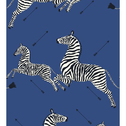 Zebras Vinyl Wallpaper, Denim~P77607881