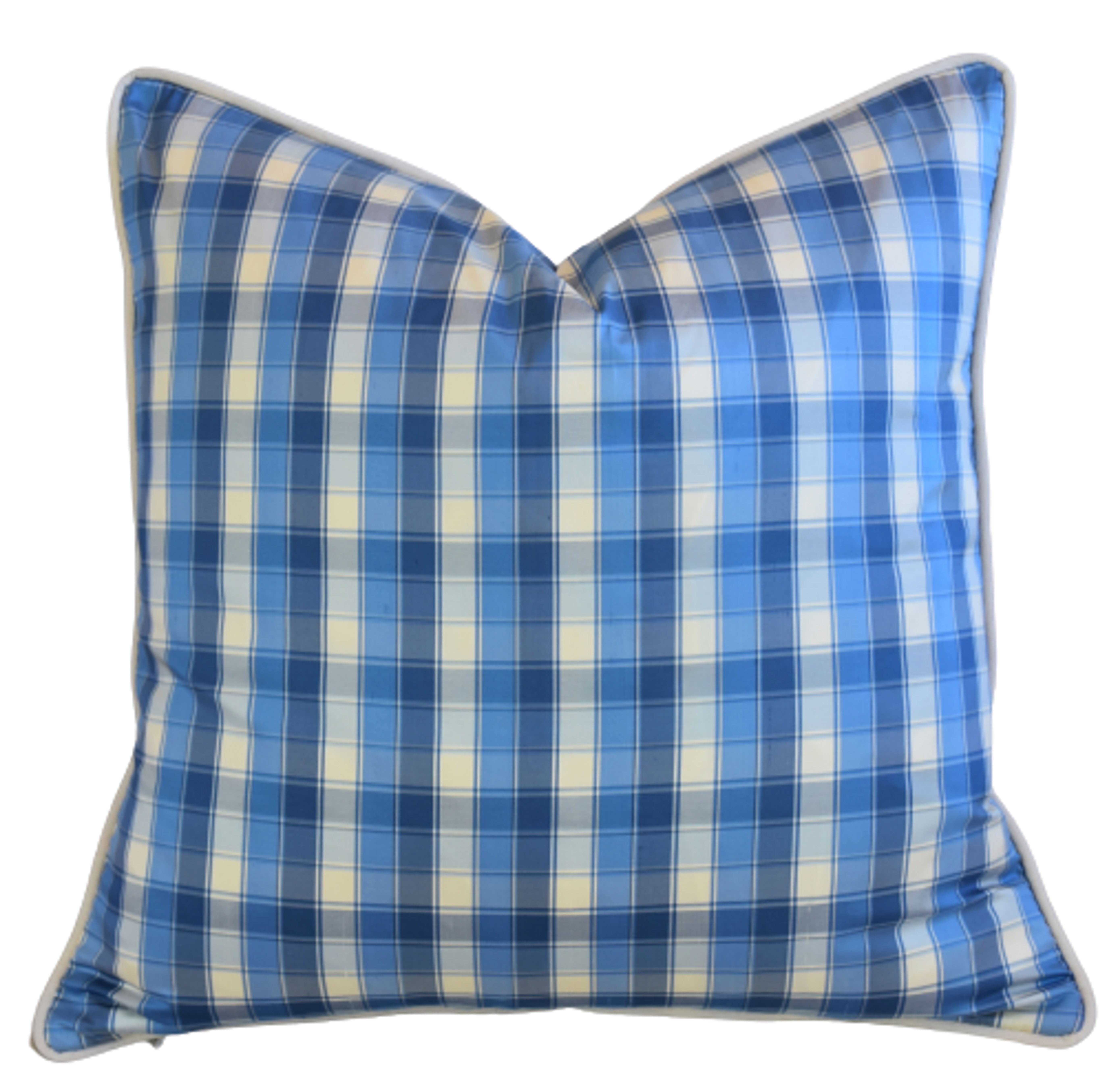 Fabricut Blue White Plaid Silk Pillow~P77644165