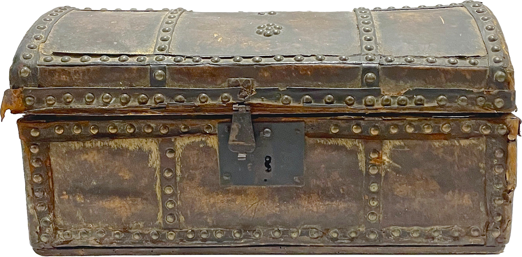 Antique Leather & Bronze Tack Trunk Box~P77623437