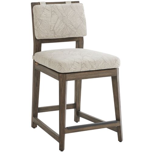 La Jolla Outdoor Teak Counter Stool, Tropical Beige/Tan Sunbrella