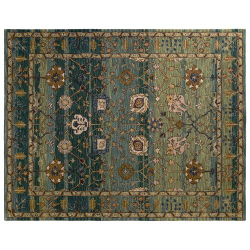 Cardamom 12'X15' Handmade Oriental Rug, Green/Blue Cardamom 12'X15' Handmade Oriental Rug, Green/Blue
