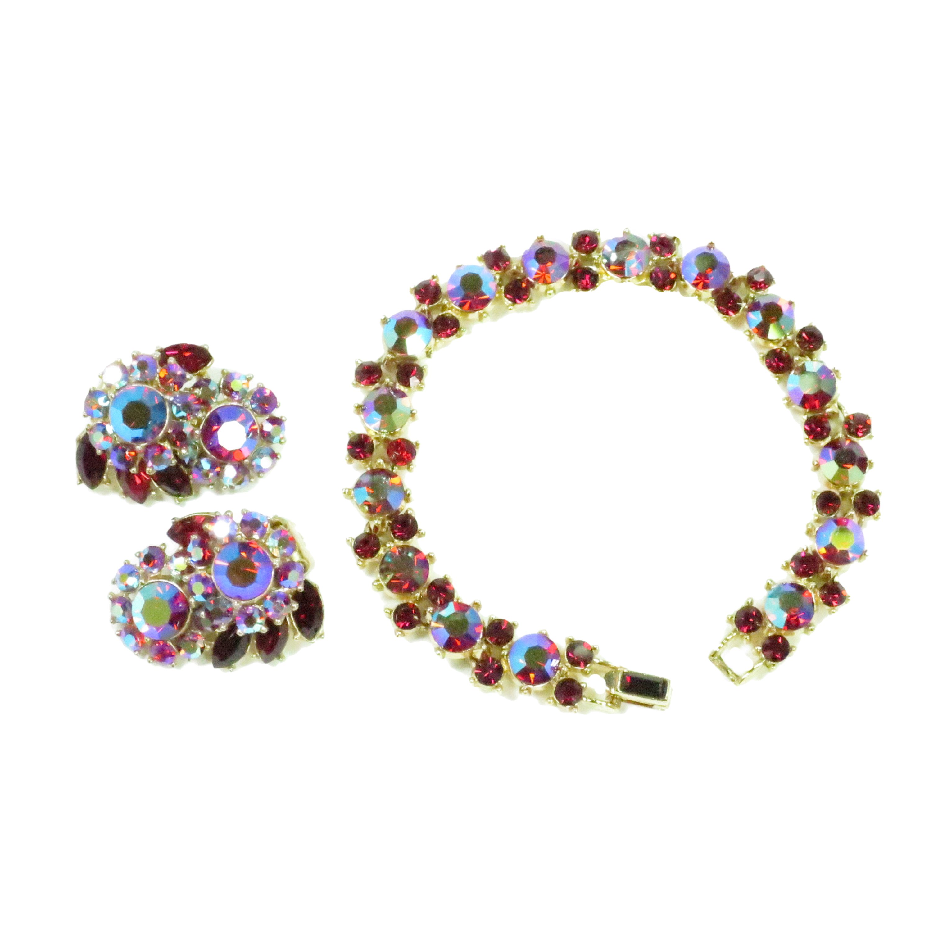 1950s Designer Ruby Crystal Bracelet Set~P77656833