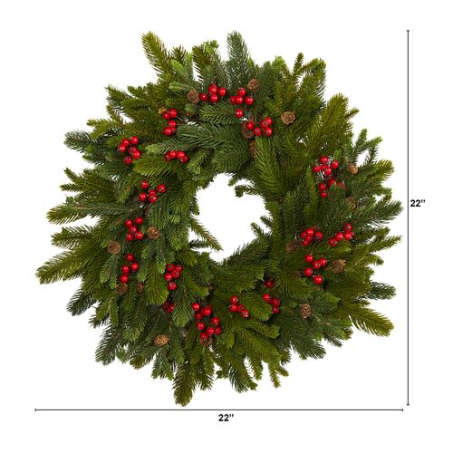Faux 22" Pinecone/Berry Wreath