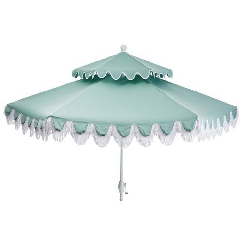Daiana Two-Tier Fringe Patio Umbrella, Mint~P77522511