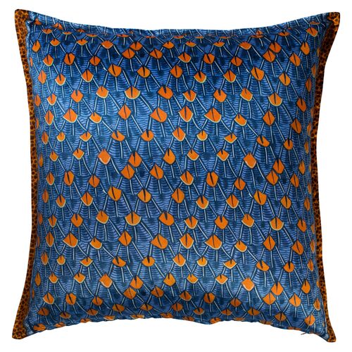 Feather 24x24 Pillow, Blue/Orange Velvet~P77585331