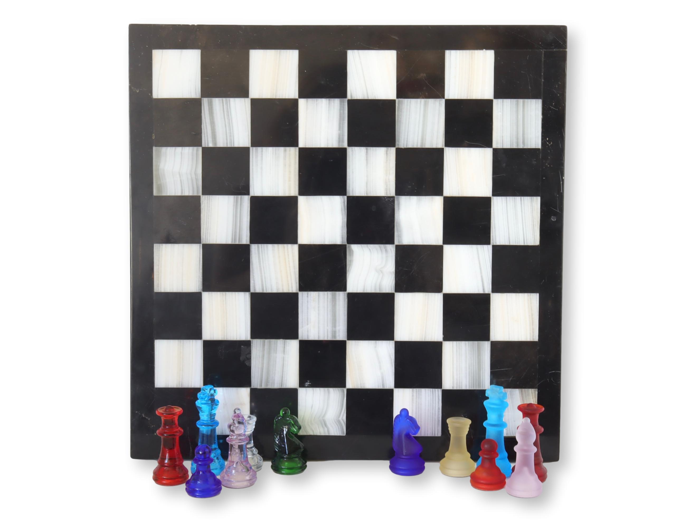 Marble Chess Board w/ Glass Chess Pieces~P77687787