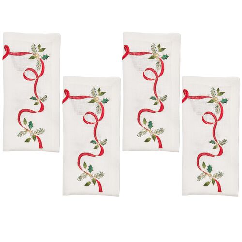 S/4 Xmas Ribbon Napkin S/4 Xmas Ribbon Napkin