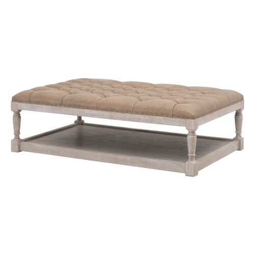Everest Tufted Leather Top Coffee Table, Toasted Brown/Gray Ash Everest Tufted Leather Top Coffee Table, Toasted Brown/Gray Ash