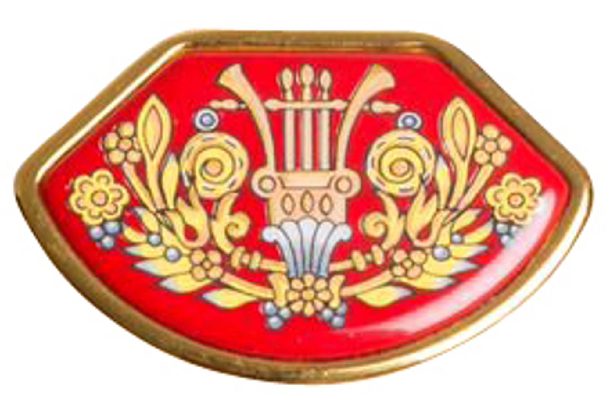 Hermès Red Enamel Harp & Flowers Pin~P77033781