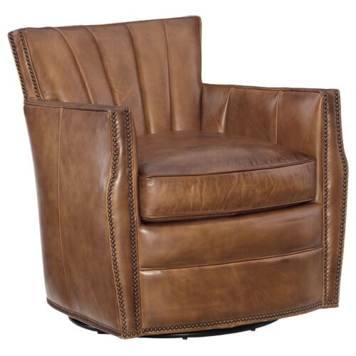Carson Leather Swivel Club Chair, Brown