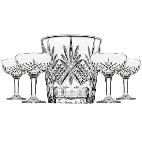 Dublin 5-Piece Ice Bucket and Champagne Coupe Set, Clear Dublin 5-Piece Ice Bucket and Champagne Coupe Set, Clear