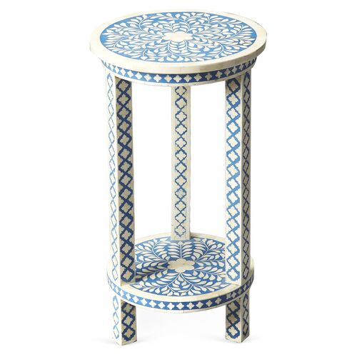 Joselyn Bone-Inlay Side Table, Blue/White~P76469667