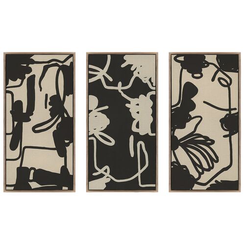 Triptych Painting by Katherine Hunsaker, Rustic Walnut Frame Triptych Painting by Katherine Hunsaker, Rustic Walnut Frame