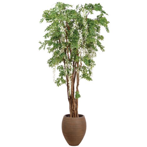 9' Wisteria Tree in Clay Planter, Faux