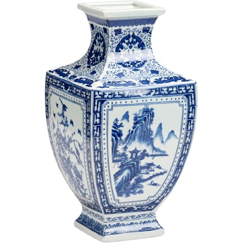 Ming Ceramic Vase In Panel, White/Blue