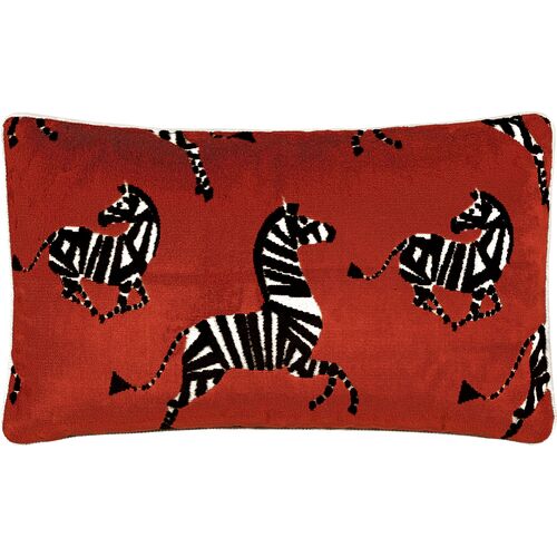 Kona Zebra Velvet Lumbar Pillow, Red
