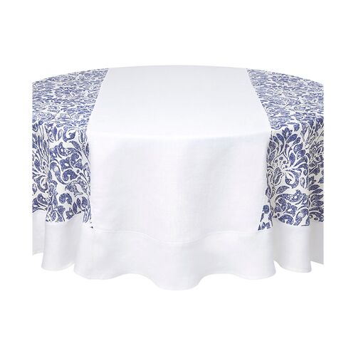 Santorini Round Tablecloth, Blue/White~P77379228