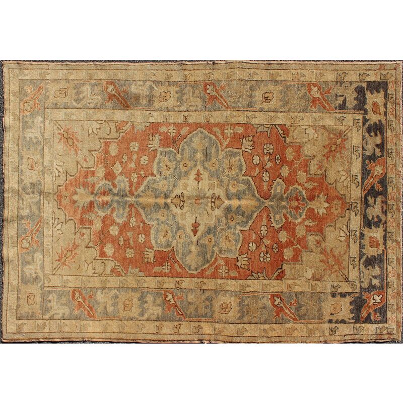 Oushak Rug with Stylized Floral Motifs
