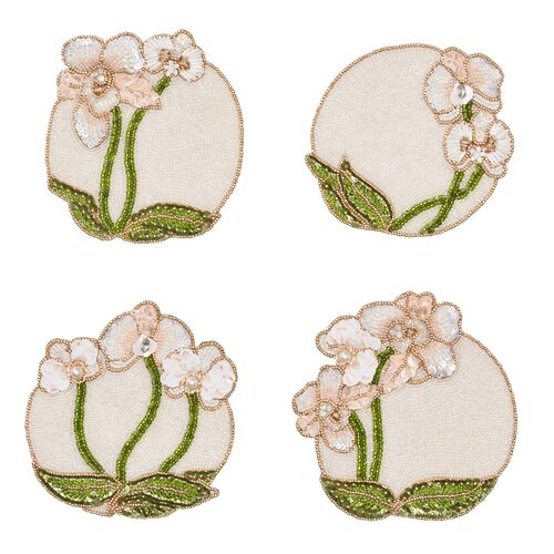 S/4 Orchid Coasters with Gift Bag, Multicolor
