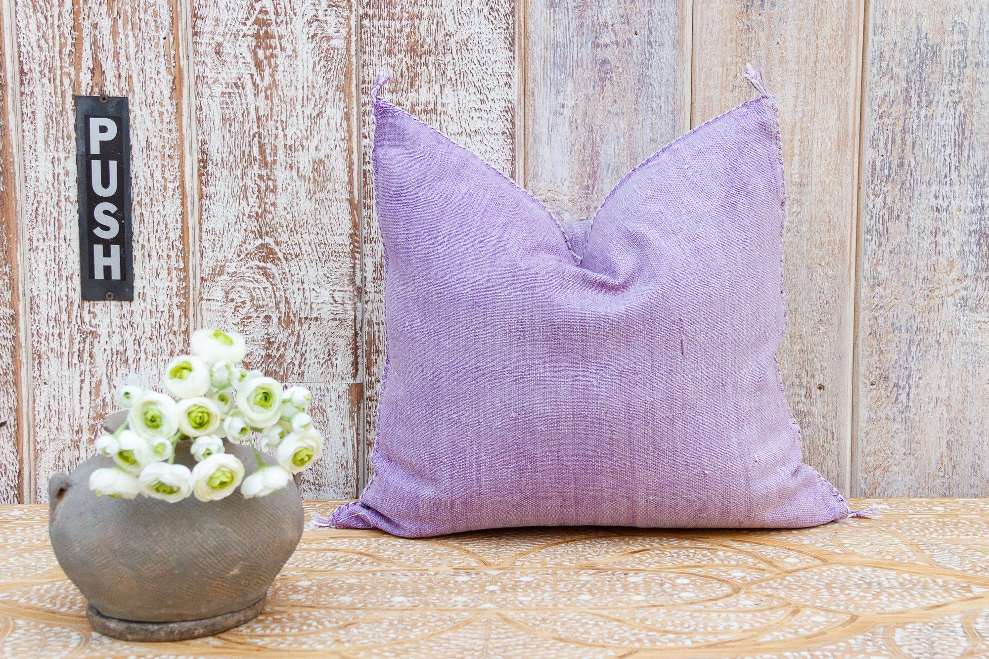 Lavender Moroccan Silk Rug Pillow~P77682266