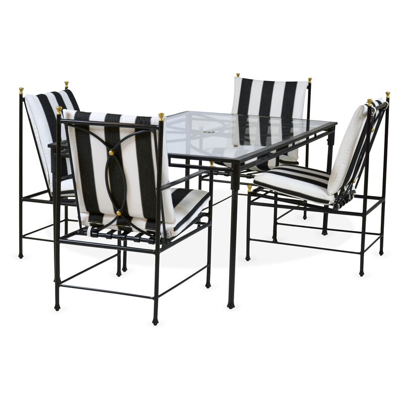 Frances 7-Pc Dining Set, Black/White Cabana Stripe