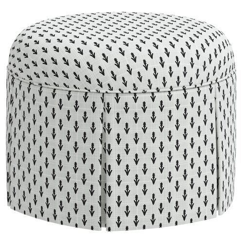Liza Skirted Ottoman, Floral Ink~P77592966