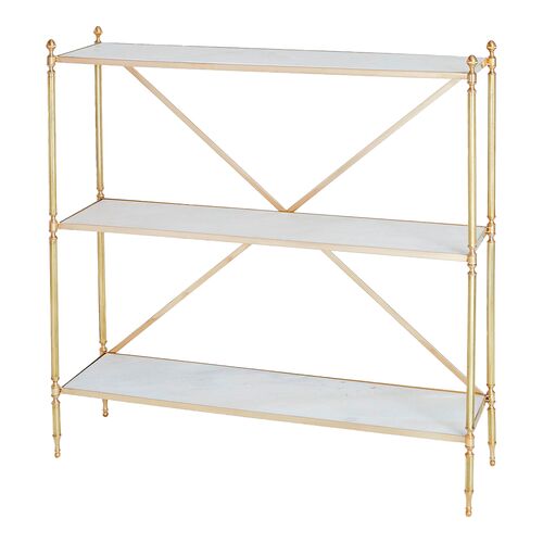 Acorn Marble Open Shelves Console Table, Brass Acorn Marble Open Shelves Console Table, Brass