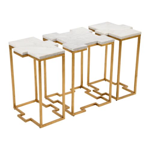 Trio Marble Tables, White/Gold
