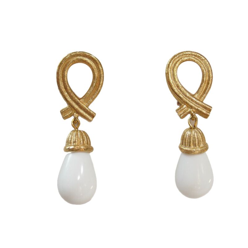 1980s Givenchy Milk Glass Gold Earrings