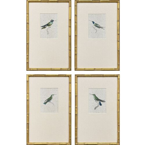 S/4 Vintage Hummingbirds Framed Paintings S/4 Vintage Hummingbirds Framed Paintings