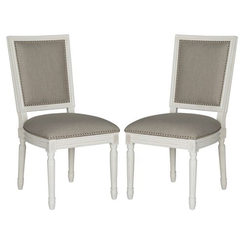 Light-Gray Linen Side Chairs, Pair~P44636494