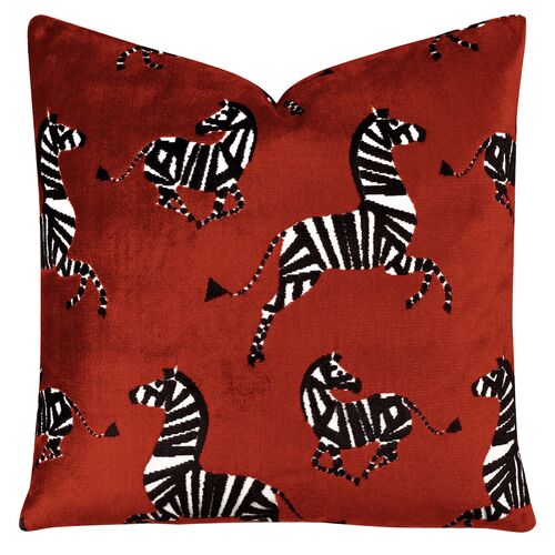 Kona Zebra Velvet Pillow, Red