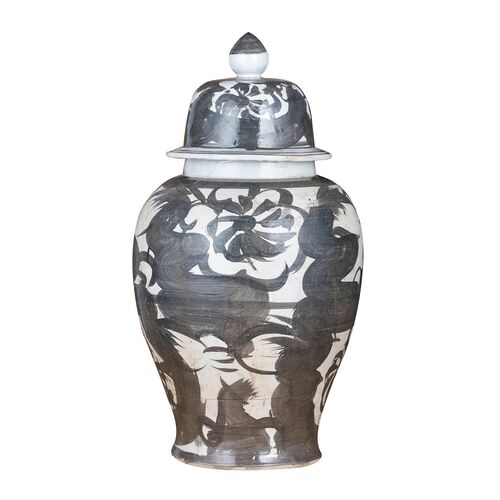 22" Sea Flower Temple Jar, Black