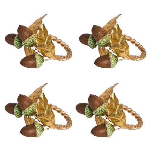 S/4 Forest Walk Acorn Napkin Rings, Multi