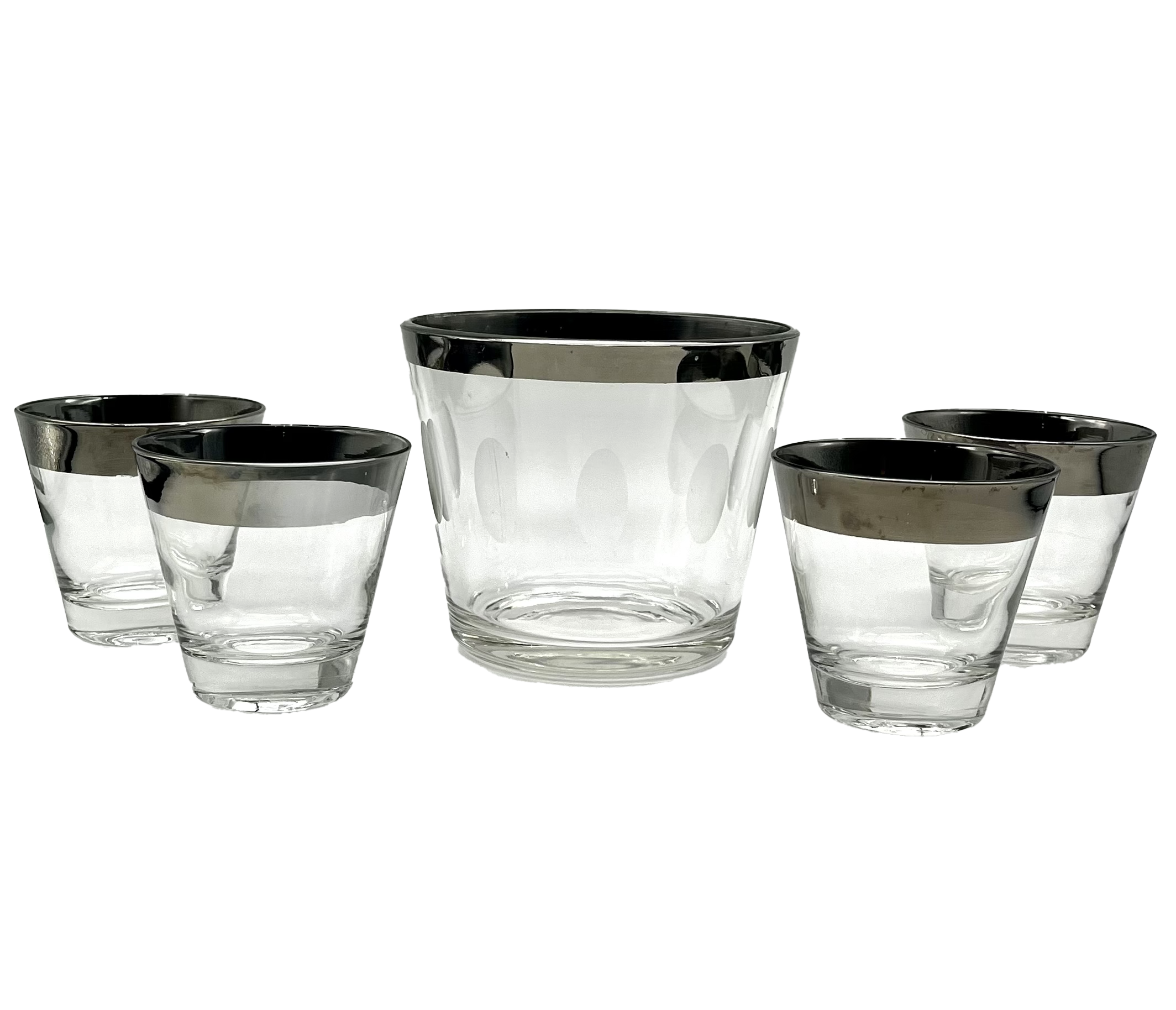 1960s Silver Rim Ice Bucket & Glasses~P77645497