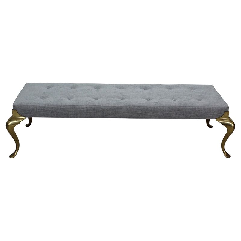 Midcentury Gray Bench With Brass Legs