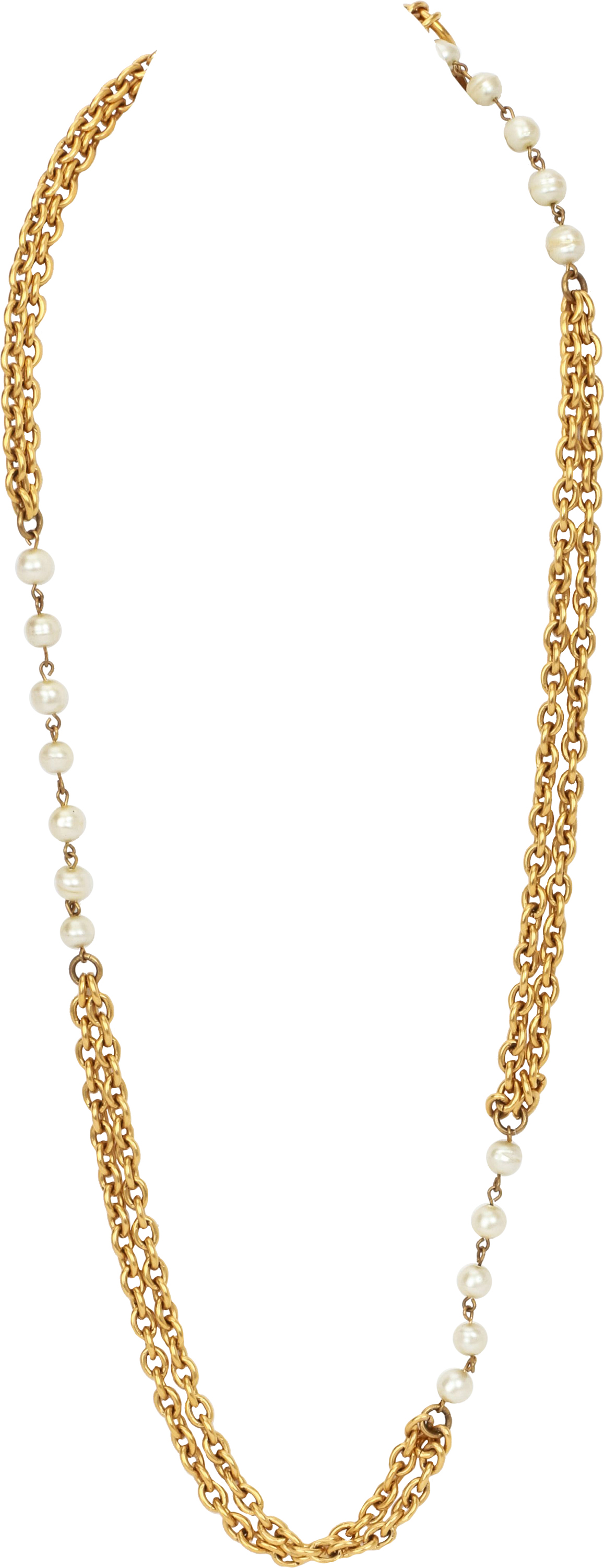 Chanel sautoir gold pearl chain necklace~P77633452