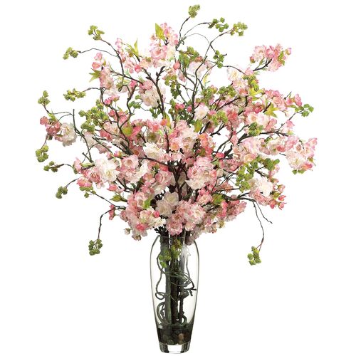 35" Cherry Blossom Arrangement w/ Vase, Faux~P77539133