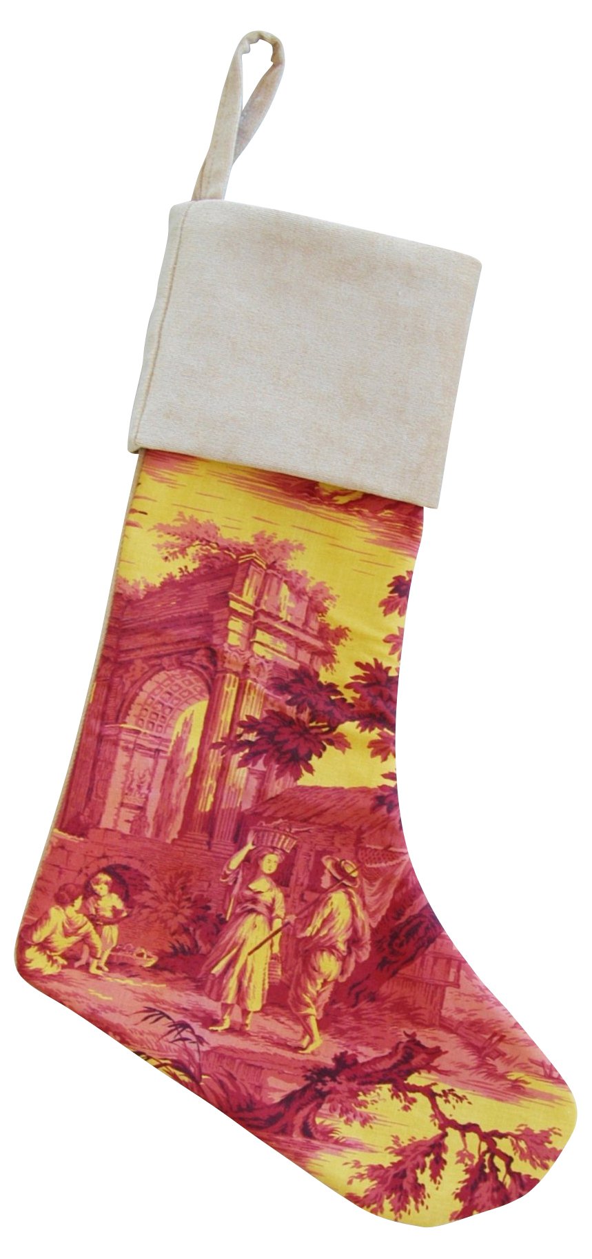French Toile & Velvet Christmas Stocking~P77394244