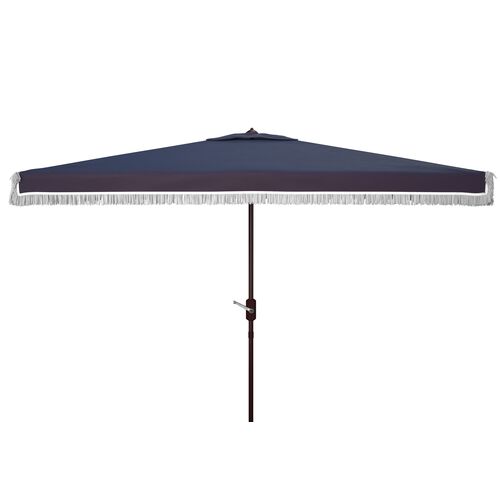 Roma Fringe Outdoor Rectangle Patio Umbrella, Navy~P77647840