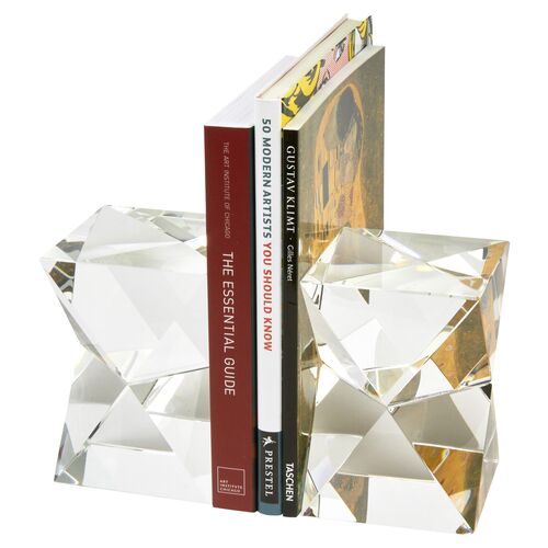 Faceted Rectangle Crystal Bookends, Clear~P77641341