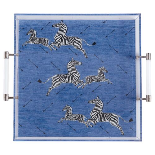 Zebra Scalamandre Lucite Tray, Blue