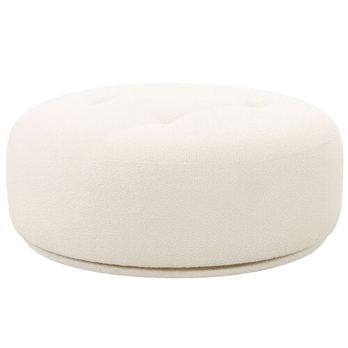 Kylan Boucle Round Swivel Ottoman, Cream